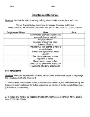Enlightenment Worksheet PDF Answers  Form