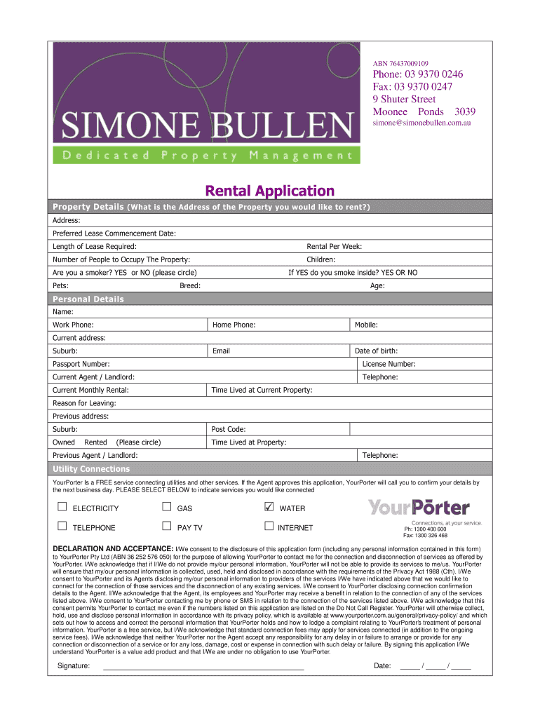 Simone Bullen Real Estate Application  Form