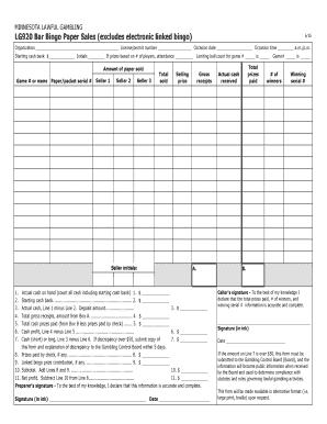 LG920 Bar Bingo Paper Sales Excludes Electronic Linked Bingo  Form