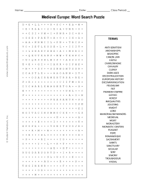 Medieval Europe Word Search Puzzle Answer Key  Form