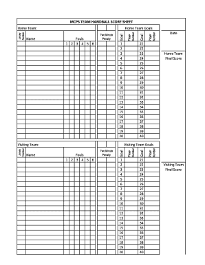 Handball Score Sheet PDF  Form
