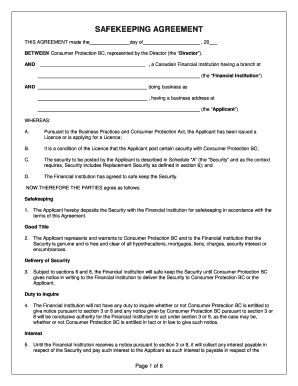 Safekeeping Agreement Sample  Form