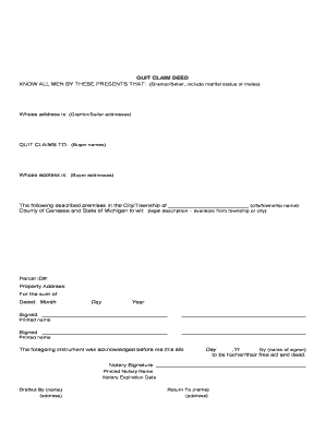 QUIT CLAIM DEED QUIT CLAIMS to Buyer Genesee County  Form