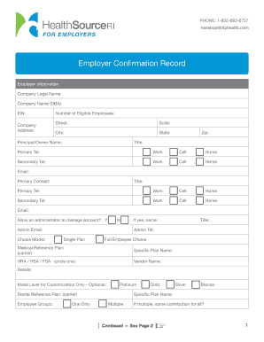 Employer Confirmation Record Healthsourceri Com  Form
