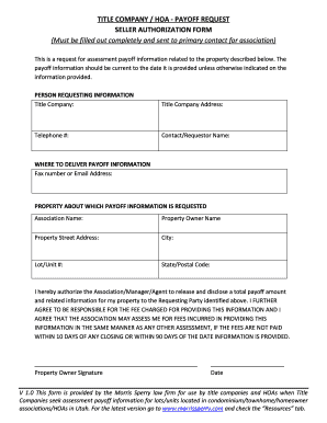TITLE COMPANY HOA PAYOFF REQUEST  Form