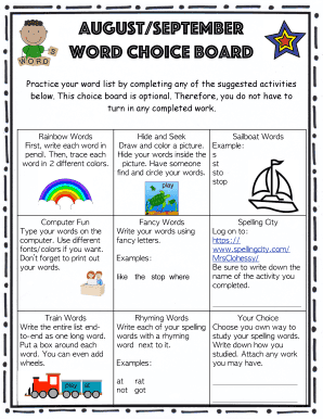 Word Study Choice Board  Form