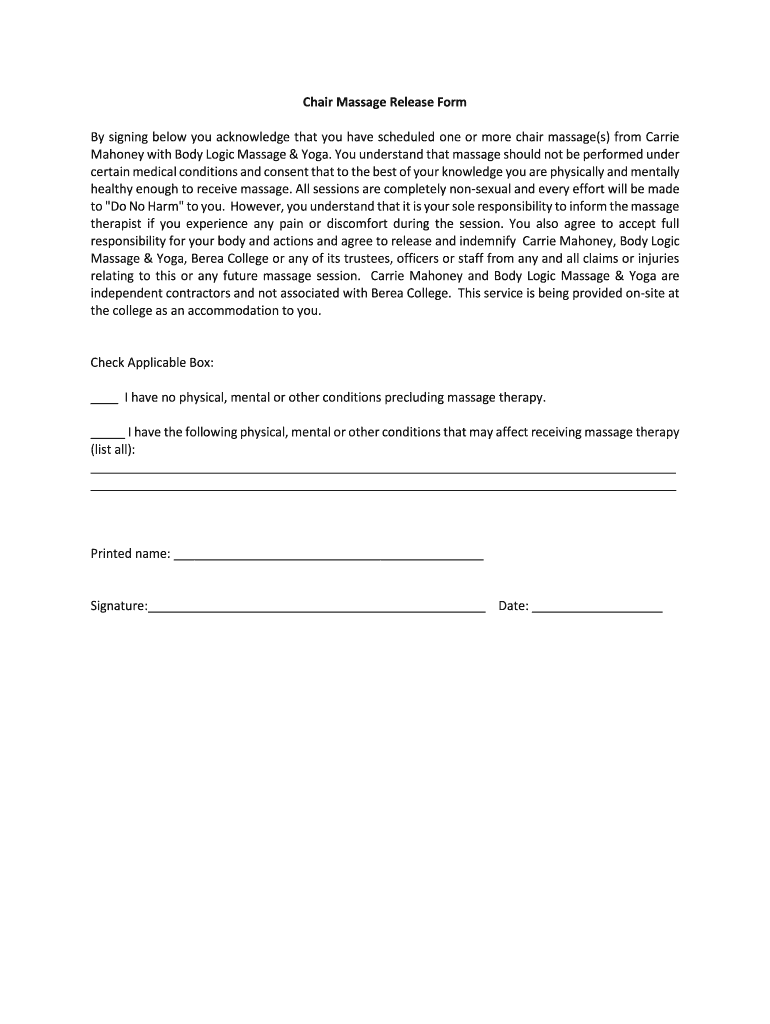 Massage Chair Waiver Form