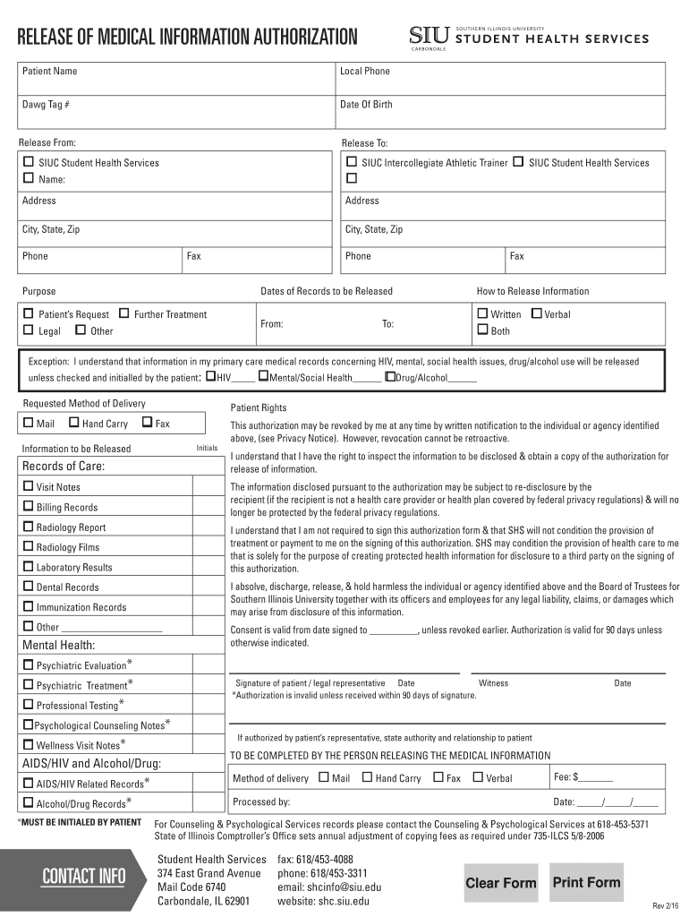 RELEASE of MEDICAL INFORMATION AUTHORIZATION