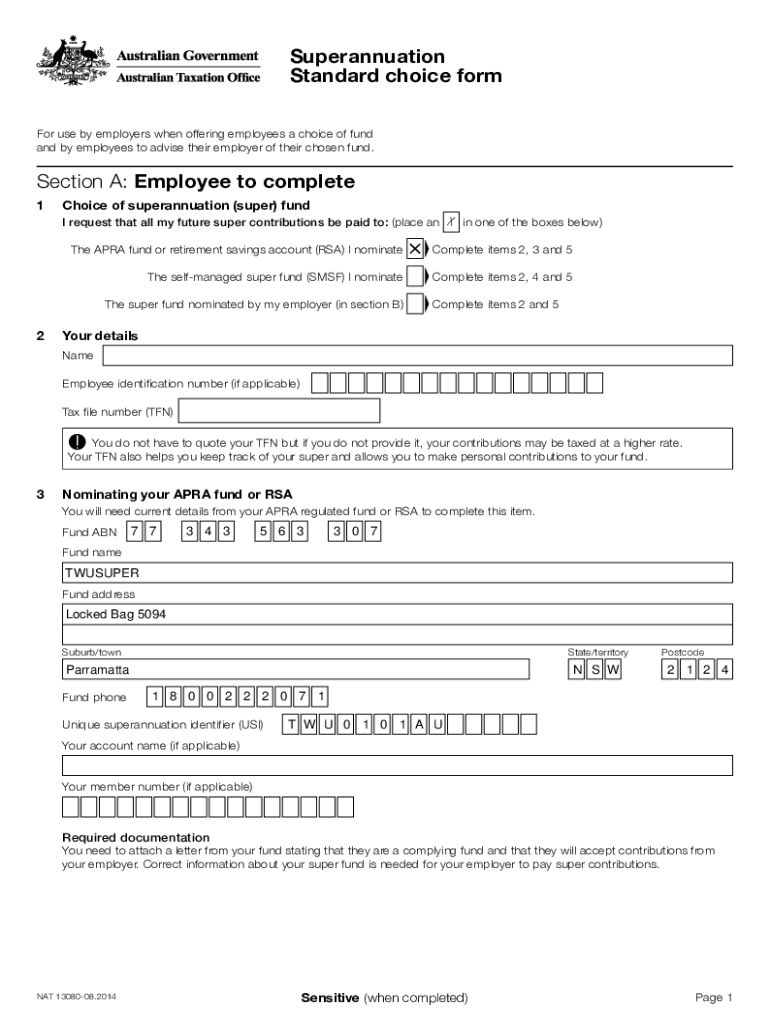 Superannuation Standard Choice Form