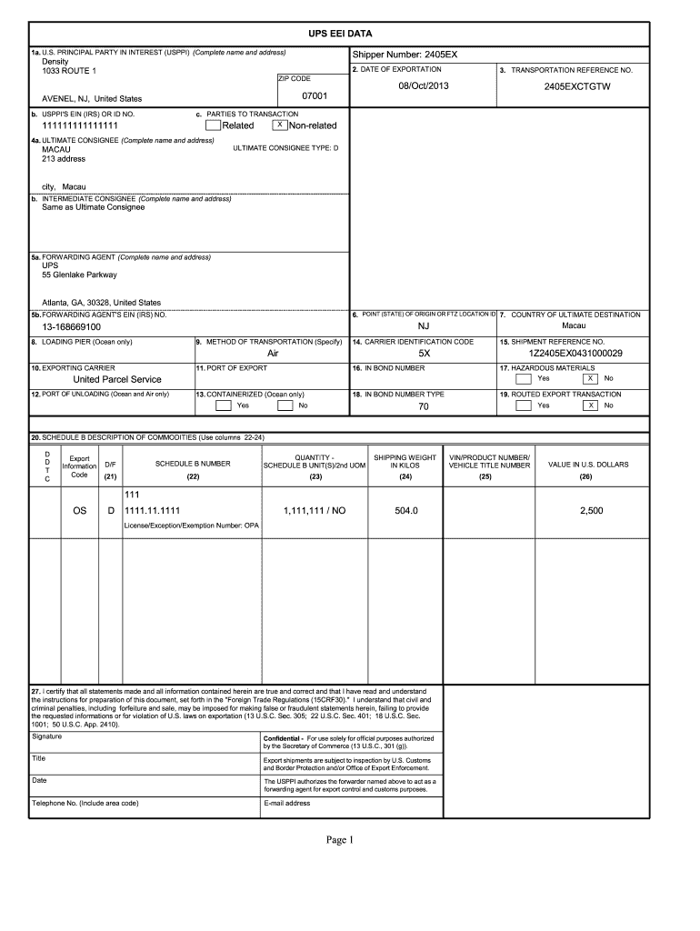 UPS EEI DATA  Form