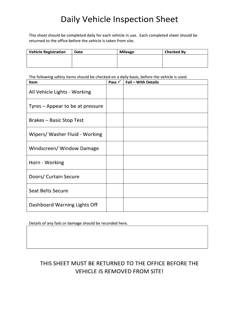 Daily Vehicle Inspection Sheet  Form