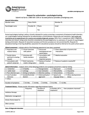  Psychological Testing Request Form Providers Amerigroup 2015