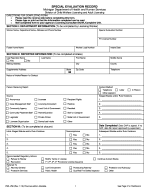  Special Investigation Record, CWL 0259 State of Michigan 2016