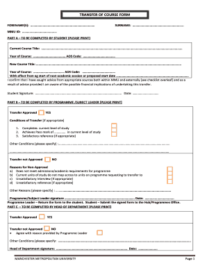 Mmu Course Transfer Form