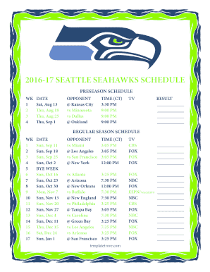 Seahawks Schedule Printable  Form