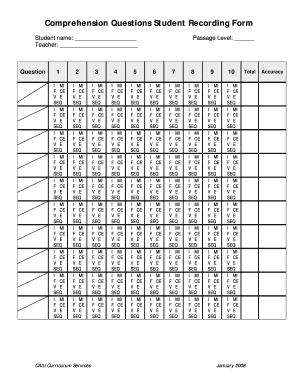 Comprehension Questions Student Recording Form Caiu