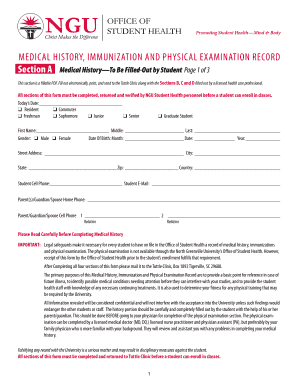 Medical History, Immunization and Physical Examination Record Ngu  Form