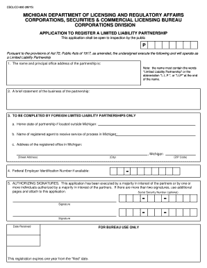  Application to Register a Limited Liability Partnership 2015