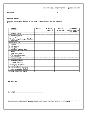 Modified Somatic Perception Questionnaire Council for Ayurvedaresearchusa  Form