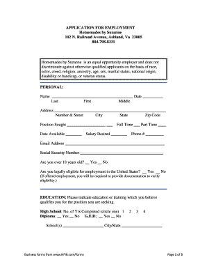 Suzanne&amp;#39;s Application for Employment Homemades by Suzanne  Form
