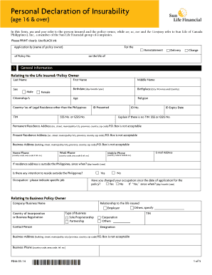 Declaration of Insurability  Form