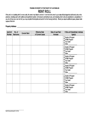 H AUTHORITY of the COUNTY of L a RENT ROLL Hacola  Form