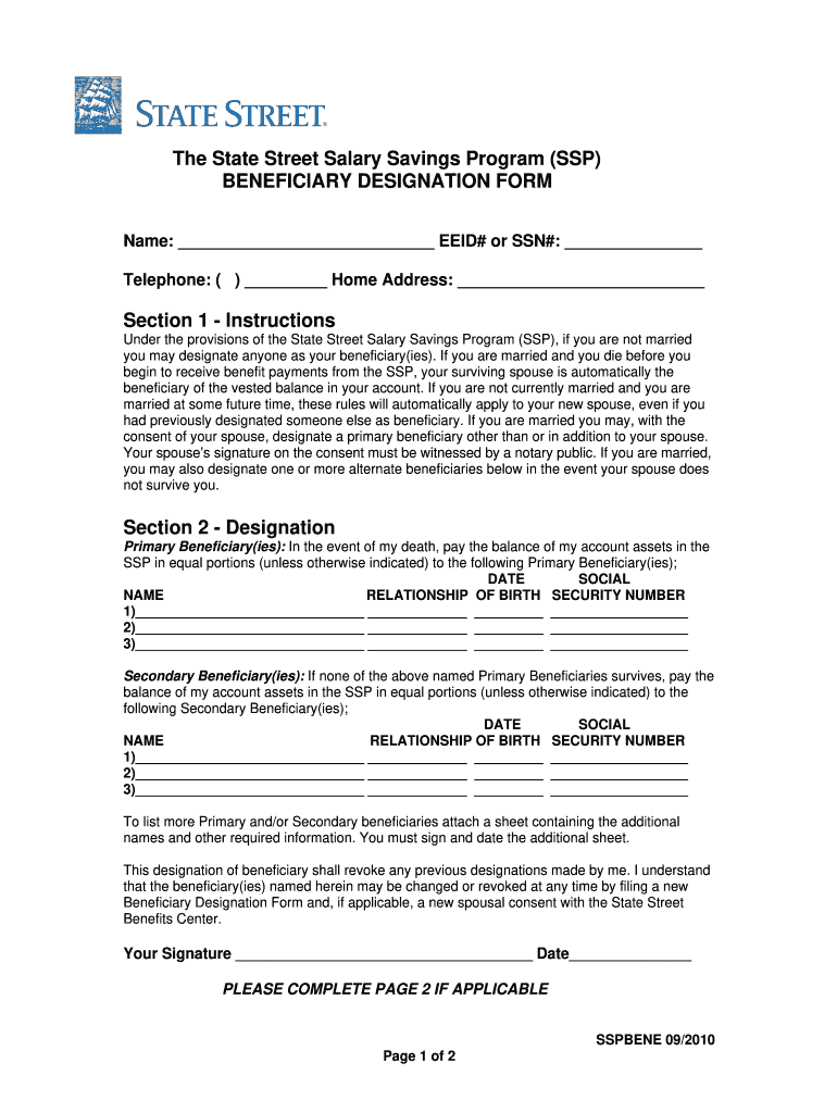 BENEFICIARY DESIGNATION FORM Section 1 State Street