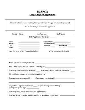 Guinea Pig Adoption Application Form BC SPCA Spca Bc