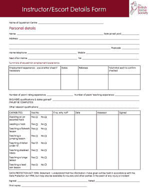 InstructorEscort Details Form British Horse Society