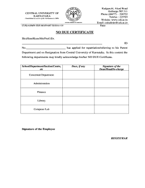 No Due Certificate Format for School Teachers