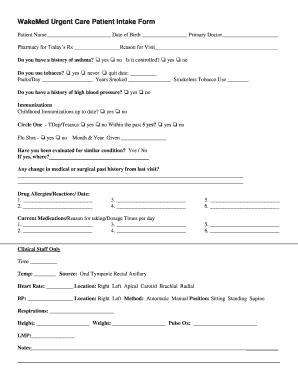 Urgent Care Intake Form