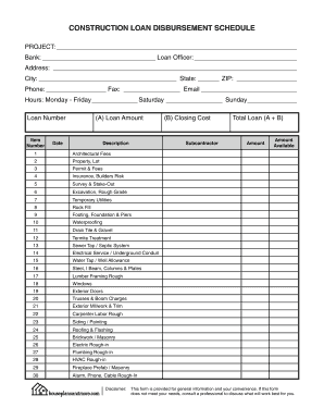 Construction Loan Disbursement Schedule  Form