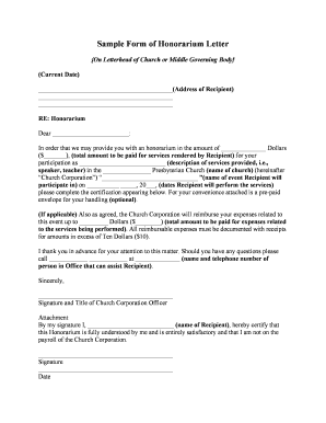 Sample Letter Request for Honorarium  Form