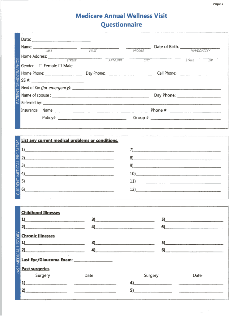 Medicare Annual Wellness Visit Questionnaire  Form