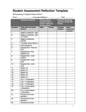 Reflection Template for Students PDF  Form