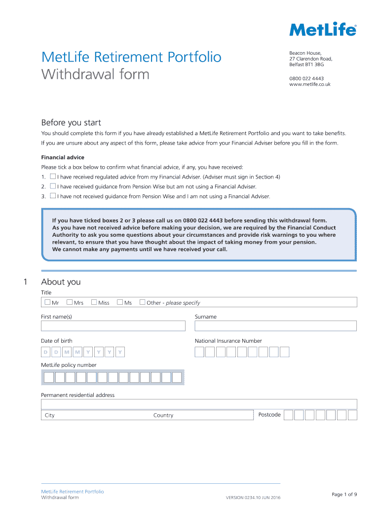 Metlife Retirement Portfolio Withdrawal Form