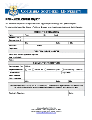 Diploma Replacement Form Columbia Southern University Columbiasouthern