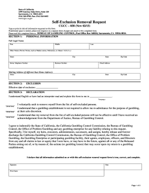 Self Exclusion Removal Request  Form