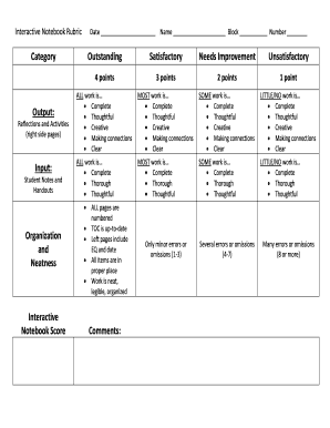 Interactive Notebook Grading Rubric  Form