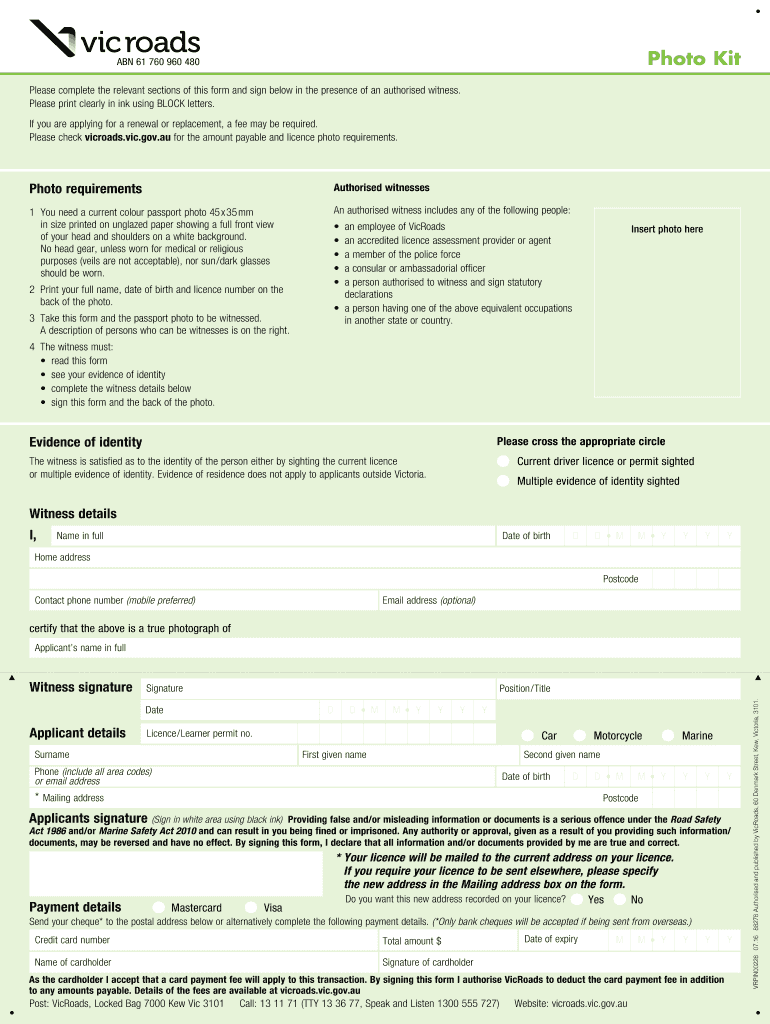 Get and Sign Vicroads Photo Kit 2016-2022 Form