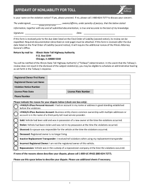 Illinois Tollway Affidavit of Nonliability  Form