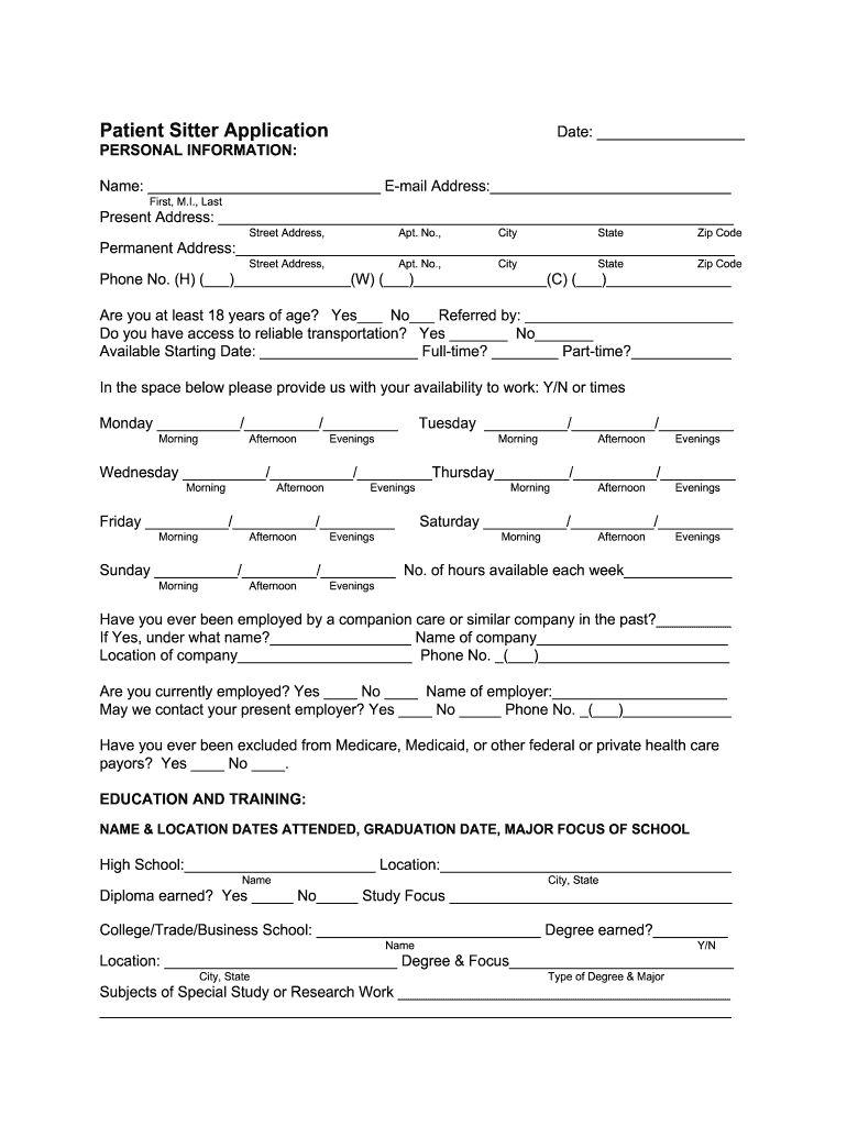 Patient Sitter  Form