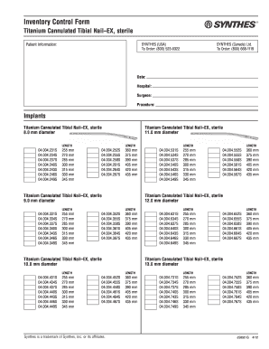 Tibial Nail Ex Inventory  Form