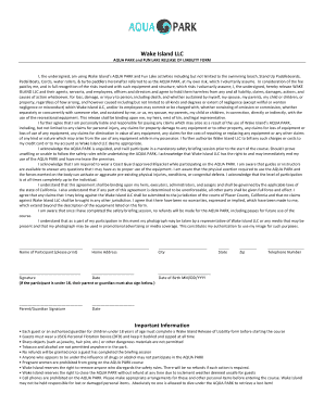 Aqua Park Waiver Wake Island Waterpark  Form