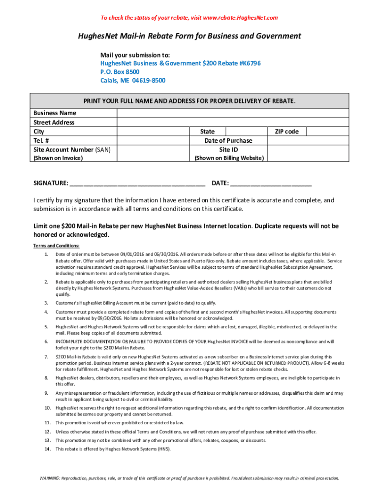 Hughesnet 200 Rebate  Form