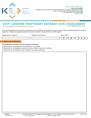 SSVF1 GENUINE TEMPORARY ENTRANT GTE ASSESSMENT Koi Edu Au  Form