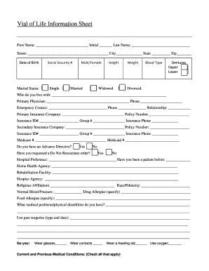 Vial of Life Information Sheet Fillable Utahcnacenters Com