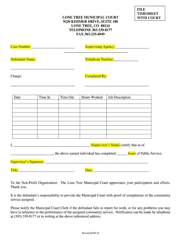 Lone Tree Municipal Court  Form