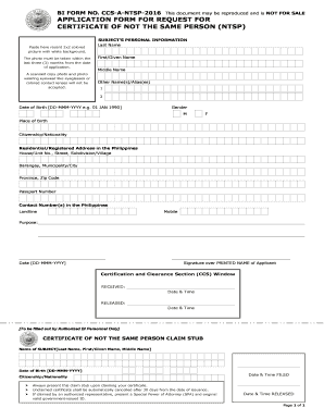 Certificate of Not the Same Person  Form