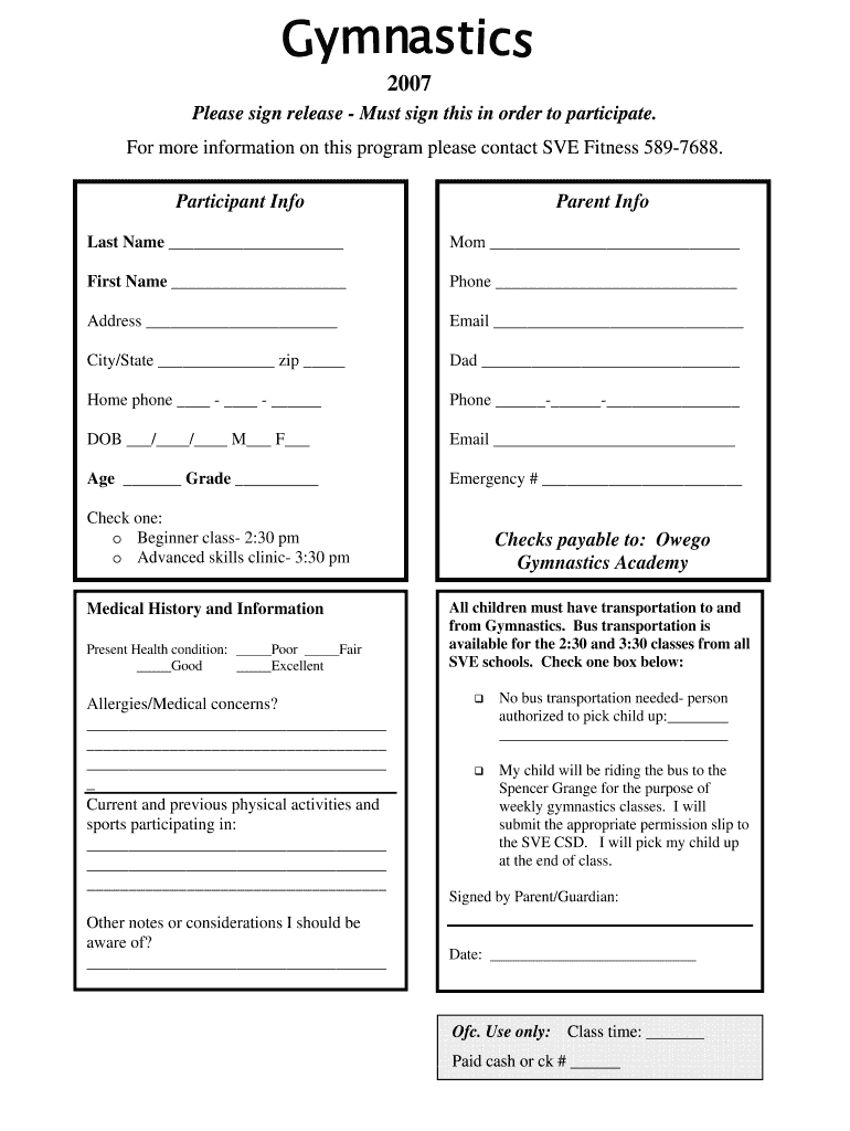  Gymnastics Sign Up Form DOC 2007-2024